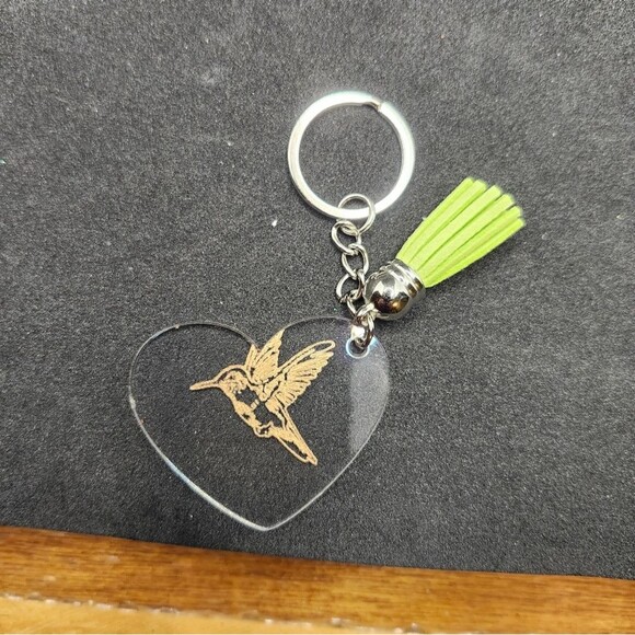 Hand Crafted Keychain Hummingbird Green Silver Bag Charm,  Zipper Pull Tassel - Picture 3 of 9